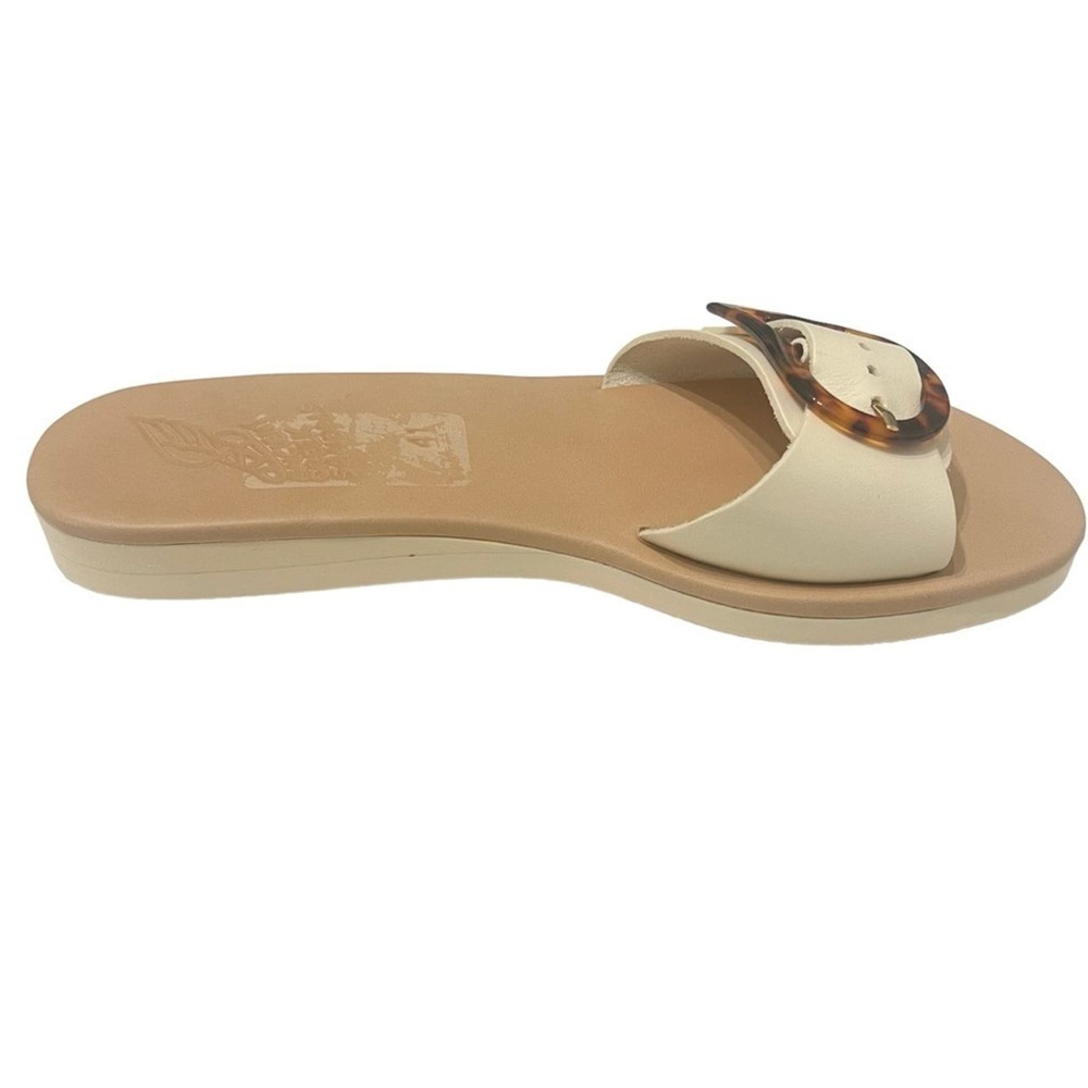 Ancient Greek Sandals Cream Slide Sandals with Tortoiseshell Buckle - Picture 3 of 8